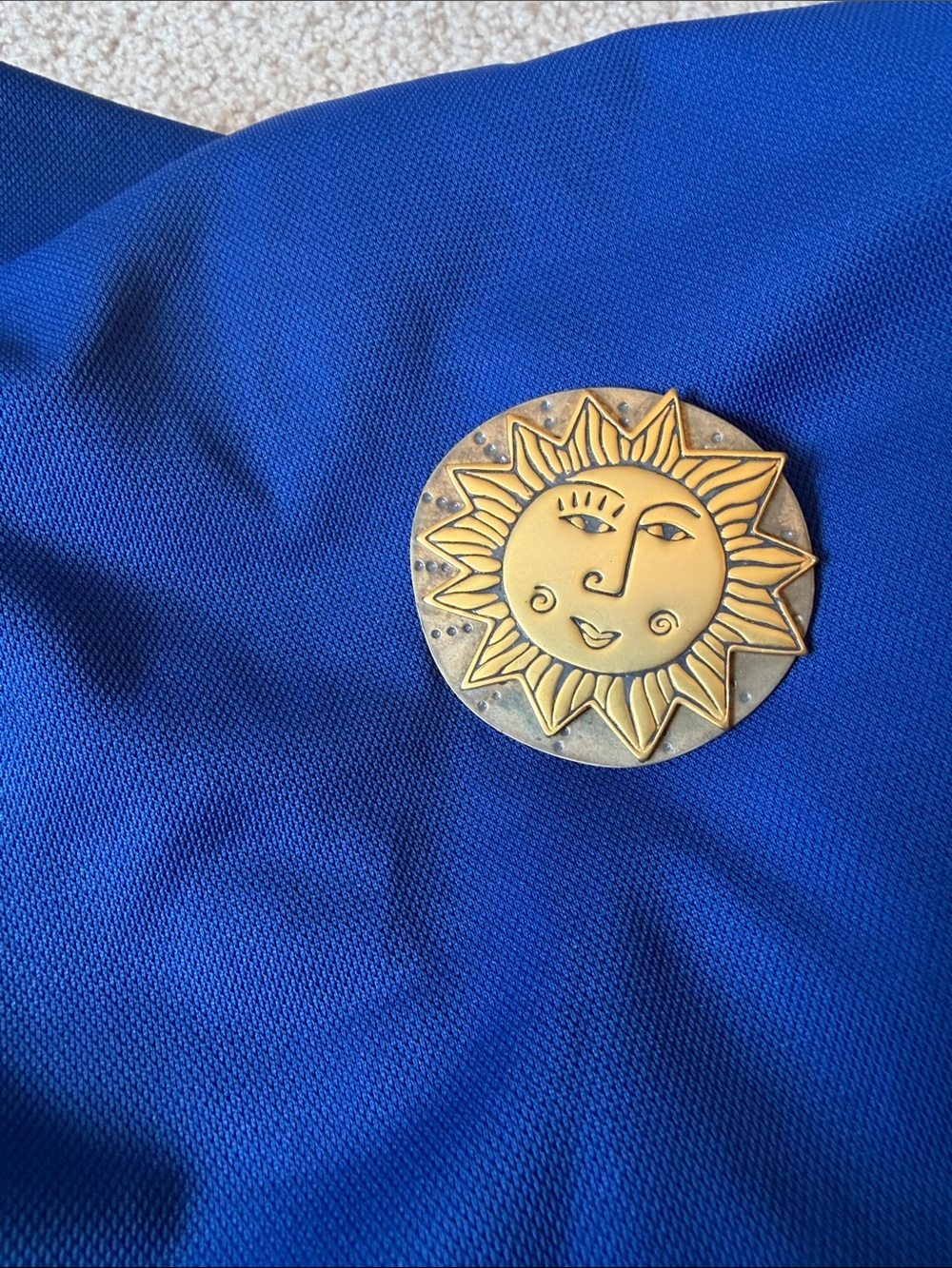 Sun Face Medallion Pin in Gold Tone